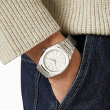 D1 Milano Ultra Thin Linen White Dial Silver Steel Strap Watch for Unisex - D1-UTBJ23