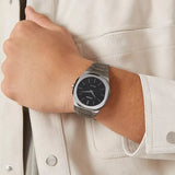 D1 Milano Ultra Thin Aventurine Black Dial Silver Steel Strap Watch for Men - D1-UTBJ29