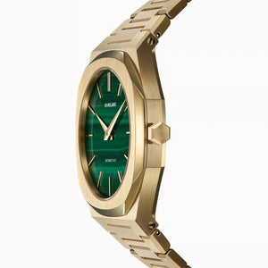 D1 Milano Ultra Thin Malachite Green Dial Gold Steel Strap Watch for Men - D1-UTBJ30