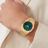 D1 Milano Ultra Thin Malachite Green Dial Gold Steel Strap Watch for Men - D1-UTBJ30