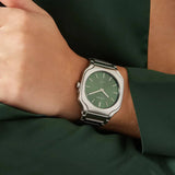 D1 Milano Square Eden Green Dial Silver Steel Strap Watch for Men - D1-SQBJ06