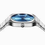 D1 Milano Square Caribbean Blue Dial Silver Steel Strap Watch for Men - D1-SQBJ07