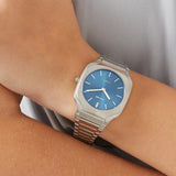 D1 Milano Square Caribbean Blue Dial Silver Steel Strap Watch for Men - D1-SQBJ07