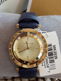 Michael Kors Averi Gold Dial Navy Blue Leather Strap Watch for Women - MK2526