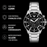 Emporio Armani World Explorer Black Dial Silver Steel Strap Watch for Men - AR11739