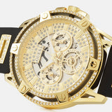 Guess King Quartz Crystals Gold Dial Black Silicone Strap Watch For Men - GW0537G2