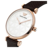 Emporio Armani Gianni T-Bar Silver Dial Brown Leather Strap Watch for Women - AR1990