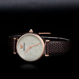 Emporio Armani Gianni T-Bar Silver Dial Brown Leather Strap Watch for Women - AR1990