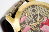 Gucci G Timeless Floral Brown Dial Brown Leather Strap Watch For Women - YA1264038