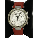 Michael Kors Parker Silver Dial Red Leather Strap Watch for Women - MK2278