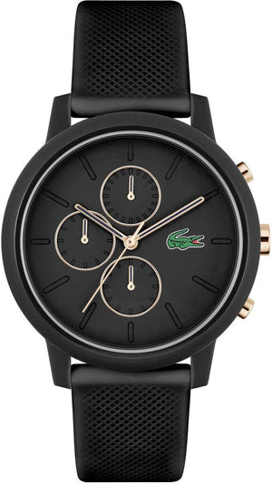 Lacoste 12.12 Chronograph Black Dial Black Silicon Strap Watch for Men - 2011247
