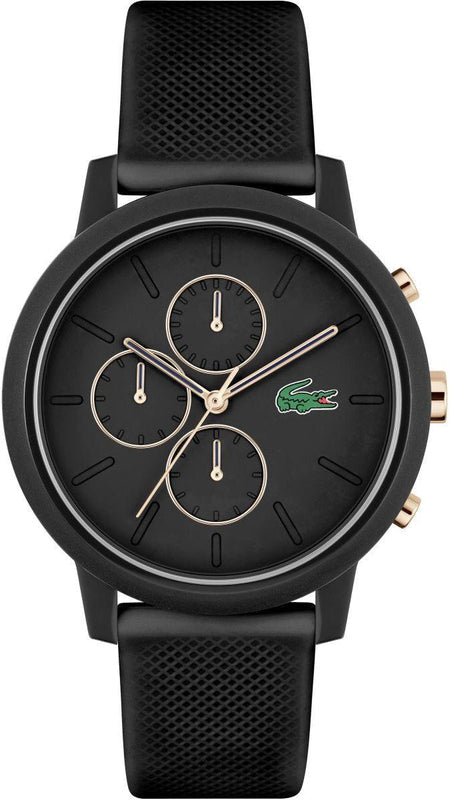 Lacoste 12.12 Chronograph Black Dial Black Silicon Strap Watch for Men - 2011247
