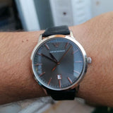 Emporio Armani Ruggero Grey Dial Black Leather Strap Watch for Men  - AR11277