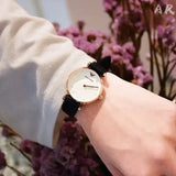 Emporio Armani Gianni T-Bar White Dial Black Leather Strap Watch for Women - AR11270