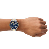 Emporio Armani World Explorer Chronograph Blue Dial Two Tone Steel Strap Watch for Men - AR11740