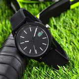 Lacoste 12.12 Black Dial Black Silicon Strap Watch for Men - 2010986