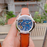 Fossil Grant Twist Multifunction Blue Dial Brown Leather Strap Watch for Men - ME1161