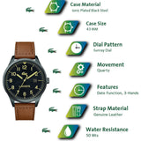 Lacoste Continental Black Dial Brown Leather Strap Watch for Men - 2011021