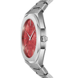 D1 Milano Ultra Thin Red Dial Silver Steel Strap Watch for Men - D1-UTBJ20