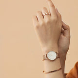 Daniel Wellington Classic Petite Melrose White Dial Rose Gold Mesh Bracelet Watch For Women - DW00100163