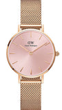 Daniel Wellington Petite Melrose Pink Dial Rose Gold Mesh Strap Watch For Women - DW00100368