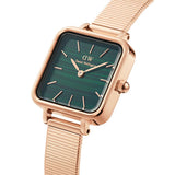 Daniel Wellington Quadro Studio Green Dial Rose Gold Mesh Strap Watch For Women - DW00100520