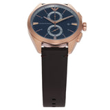 Emporio Armani Claudio Chronograph Blue Dial Brown Leather Strap Watch For Men - AR11554