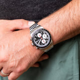 Fossil Sport Tourer Chronograph Black Dial Silver Steel Strap Watch for Men - FS6045