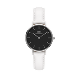 Daniel Wellington Classic Petite Bondi Black Dial White Leather Strap Watch for Women - DW00100286