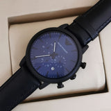 Emporio Armani Luigi Analog Blue Dial Black Leather Strap Watch For Men - AR11351