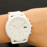 Lacoste 12.12 Chronograph White Dial White Silicon Strap Watch for Men - 2010974