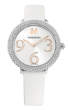 Swarovski Crystal Frost Silver Dial White Leather Strap Watch for Women - 5484070
