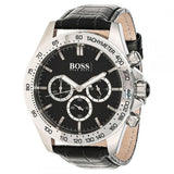 Hugo Boss Ikon Black Dial Black Leather Strap Watch for Men - 1513178