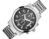 Guess Exec Chronograph Quartz Black Dial Silver Steel Strap Watch For Men - W0075G1
