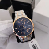 Emporio Armani Renato Chronograph Blue Dial Two Tone Steel Strap Watch For Men - AR80025