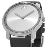 Movado Bold Silver Dial Black Leather Strap Watch For Men - 3600468