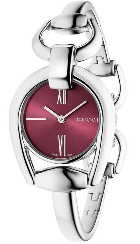 Gucci Horsebit Quartz Red Dial Silver Steel Strap Watch For Women - YA139502