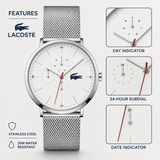 Lacoste Moon Multifunction White Dial Silver Steel Strap Watch for Men - 2011025