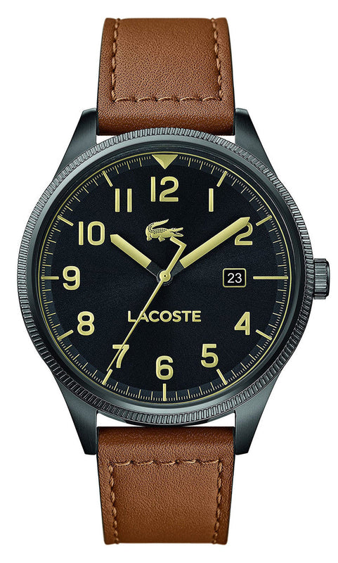 Lacoste Continental Black Dial Brown Leather Strap Watch for Men - 2011021