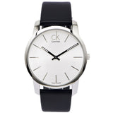 Calvin Klein City White Dial Black Leather Strap Watch For Men - K2G211C6