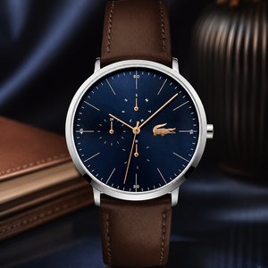 Lacoste Moon Multifunction Blue Dial Brown Leather Strap Watch for Men - 2010976