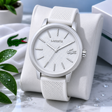 Lacoste 12.12 Move Silver Dial White Silicone Strap Watch for Men - 2011240