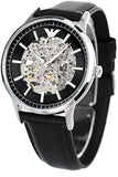 Emporio Armani Meccanico Skeleton Automatic Black Dial Black Leather Strap Watch for Men - AR60038