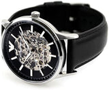 Emporio Armani Meccanico Skeleton Automatic Black Dial Black Leather Strap Watch for Men - AR60038