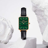 Daniel Wellington Quadro Pressed Sheffield Green Dial Black Leather Strap Watch For Women - DW00100439