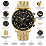 Lacoste Neoheritage Chronograph Black Dial Gold Mesh Strap Watch for Men - 2011254