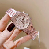 Michael Kors Ritz Chronograph Rose Gold Dial Rose Gold Steel Strap Watch For Women - MK6753