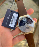 Tommy Hilfiger Monogram Pop Quartz Silver Dial Brown Leather Strap Watch For Men - 1791772