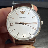 Emporio Armani Kappa Silver Dial Brown Leather Strap Watch for Men - AR11173