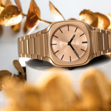 D1 Milano Square Champagne Gold Dial Gold Steel Strap Watch for Unisex - D1-SQBJ04